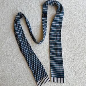 Speciality House 100% Silk Bow Tie Scarf Blue Black Striped Made in Japan